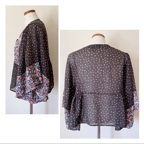 AUGUSTE The Label Floral Peasant Top Bell sleeves boho top Size 2 - Picture 5 of 6
